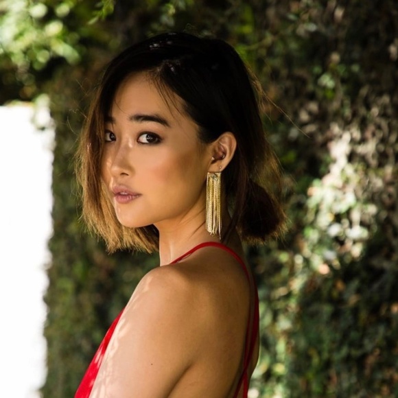 18K Gold Crystal Marquis Fringe Earrings - Picture 4 of 4